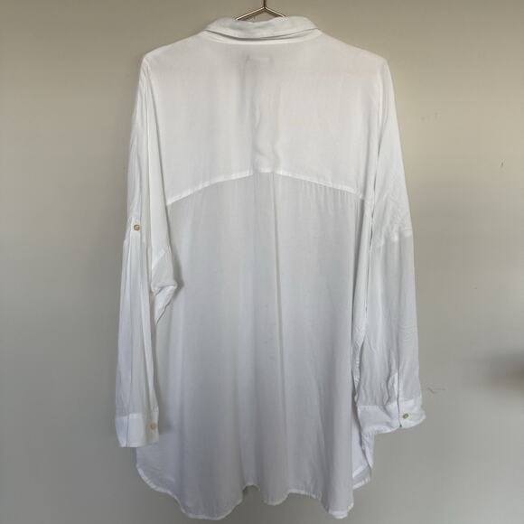 Lands End Womens Top L/XL White Sheer Button Down Roll Tab Sleeve Coastal Travel - Picture 7 of 7